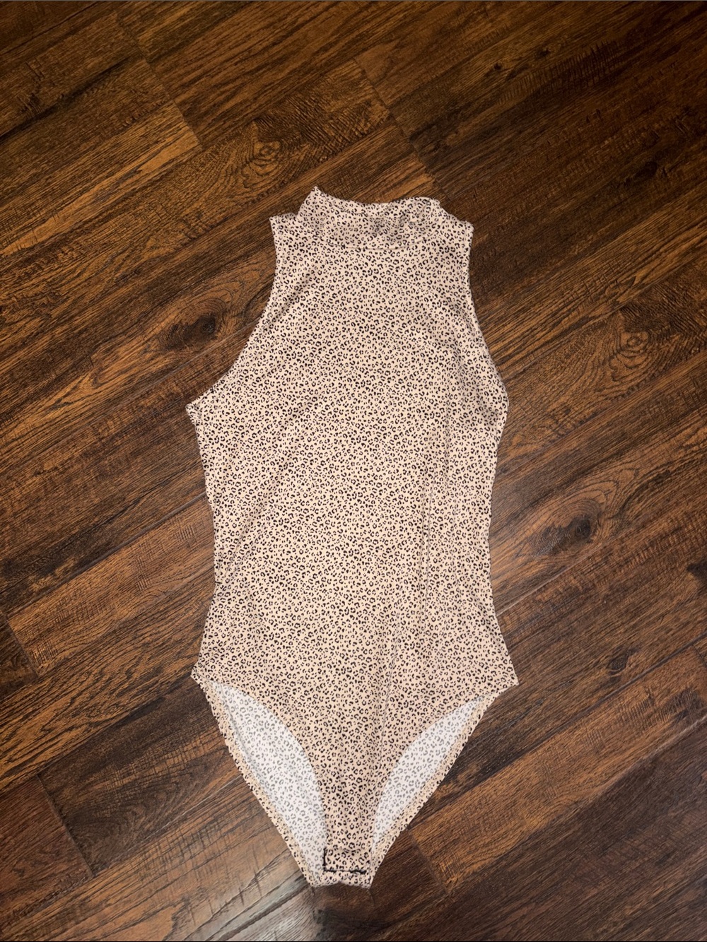 gaze Beige Leopard Print Mock Neck Bodysuit